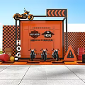 Harley 120th Anniversary Event Entrance With Orange Black Design And Motorcycles