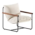 Modern Style Armchair With Wooden Arms And Black Metal Frame Beige Cushions