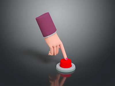Everyday Household Products Featuring Hand Pressing Red Button on Dark Background 3d model