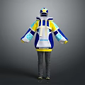 Blue Yellow White Geometric Pattern Oversized Hoodie Long Sleeve Casual Wear