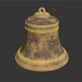 Decorative Ornament Set Featuring Brass Bell With Purple Patina And Ring Top Design