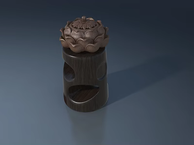 Elegant Dark Wooden Swing Door With Intricate Lotus Carving Design 3d model