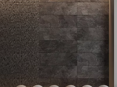 Dark Wall Tile Components Featuring Mosaic And Slate Pattern With White Circular Base 3d model