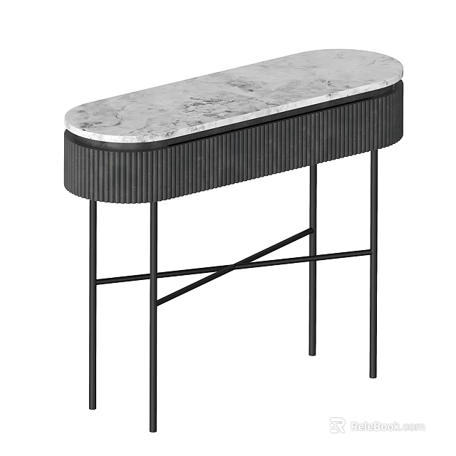 Modern Console Table With Marble Top And Black Ribbed Frame Crossed Legs 3d model