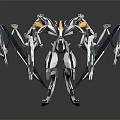 Sleek Futuristic Mechanical Robot With Multiple Limbs And Blue White Wings