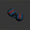 Blue And Gray Mechanical Gloves With Red Square Decorations And Yellow Text Accents