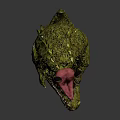 Playful Green Crocodile Figurine With Open Mouth Sharp Teeth And Wooden Base