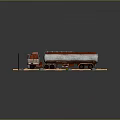 Red and White Oil Tank Truck Model Displayed on Sandy Base With Stones