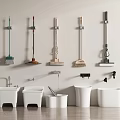 Modern Wall Mounted Mops And White Sanitary Ware Storage Solutions 3d model