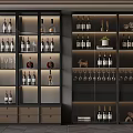 Elegant Modern Wine Cabinet With Glass Doors Wine Bottles Wine Glasses And Drawers