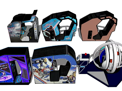 Colorful Gaming Simulator Machines With Various Designs And Modern Cabin Structures 3d model