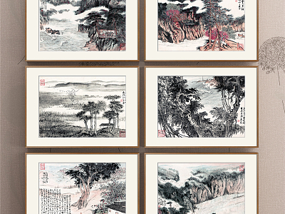 Chinese Landscape Painting Black and White Living Room Landscape model