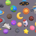 Diverse Space And Astronomy Elements Including Planets Rockets Satellites Stars Moon And Spaceships