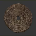 Ancient Circular Stone Sculpture With Intricate Carvings Central Hole And Engraved Text