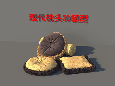 Modern Decorative Cushions 3D Model Featuring Round and Square Shapes with Textured Fringed Edges 3d model