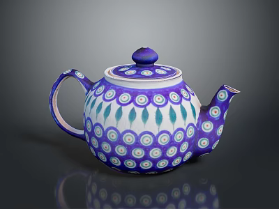 Decorative Ceramic Teapot Featuring Purple White Base And Blue Green Circular Patterns 3d model