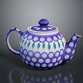 Decorative Ceramic Teapot Featuring Purple White Base And Blue Green Circular Patterns 3d model