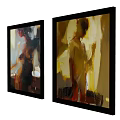 Abstract Figure Oil Paintings In Warm Tones With Two Framed Artworks