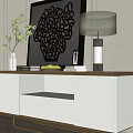 White Console Table With Gold Accents Lamp Decorative Painting Books Green Plant Vase