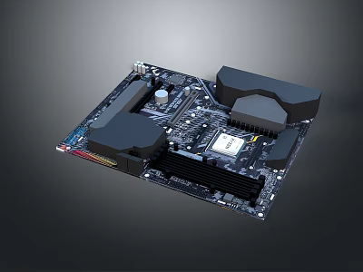 High Performance Desktop Computer Motherboard Featuring Cooling Heatsinks Expansion Slots And Chipset 3d model