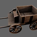Vintage Wooden Cart With Open Box Structure And Large Wooden Wheels