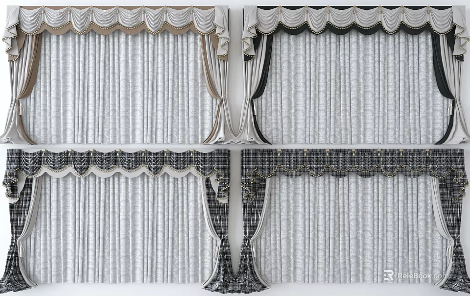 Elegant Curtain Designs With Decorative Valance And Textured Fabric In Neutral Tones 3d model 