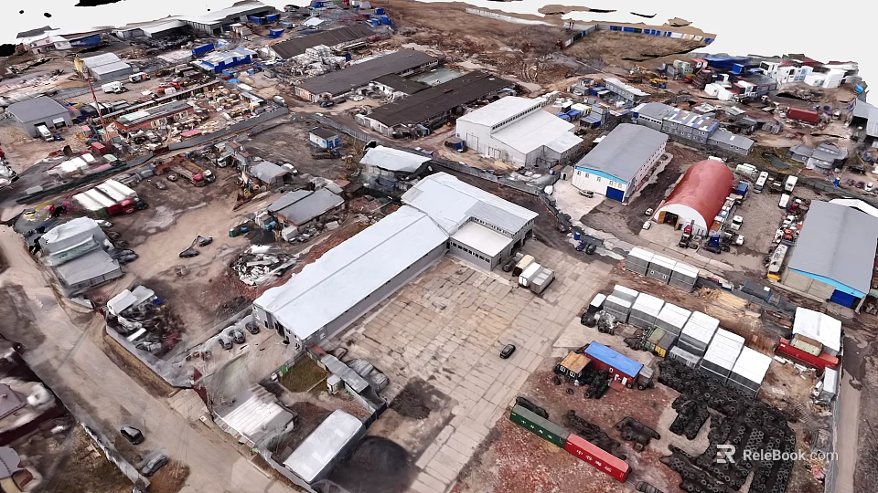 Aerial View Of Industrial Landscape With Factories Warehouses Vehicles And Equipment 3d model 