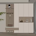 Modern Interior Shoe Cabinet With Bench Pillow Hanger Green Plant And Decorative Items