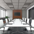 Modern Conference Room Interior Design With Long Table White Chairs Whiteboard And Large Windows