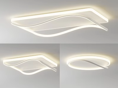 Modern Curved Design Ceiling Light With Square Round Shapes And Bright White Lighting 3d model