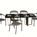 Modern Stylish Dining Table Set With Woven Chairs And Upholstered Seats