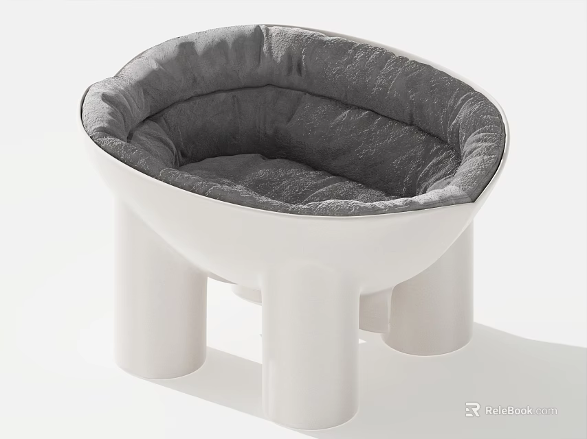 Comfortable Pet Bed With White Cylindrical Legs And Soft Gray Cushion For Daily Living 3d model 