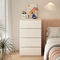 Modern White Bedroom Chest of Drawers with Flower Vase and Cartoon Lamp