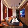 Luxurious KTV Interior With Comfortable Sofas Large LED Screen And Decorative Chandelier 3d model