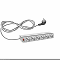 White Electrical Power Strip With Multiple Outlets Red Switch And Power Cord