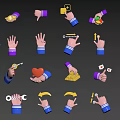 Various Hand Gestures And Actions With Different Icons For Design Projects 3d model