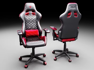 Modern Gaming Chair Design With Black Red Leather And Adjustable Armrests 3d model