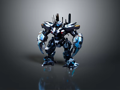 Futuristic Robot Game And Movie Character With Blue Black Armor Mechanical Design 3d model