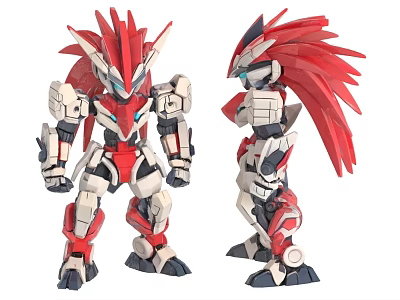 Electric Toy Mechanical Robot Figure With Red White Armor And Articulated Design 3d model