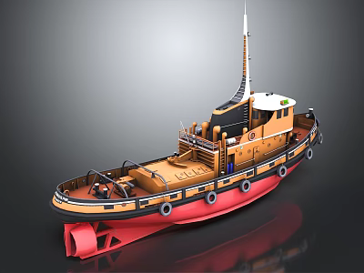 3D Rendered Orange Red Tugboat With Detailed Deck And Fenders 3d model
