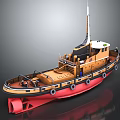 3D Rendered Orange Red Tugboat With Detailed Deck And Fenders