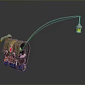 Practical Multifunctional Brown Backpack With Fishing Rod Yellow Lantern And Blue Wheels