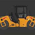 Yellow Construction Road Roller With Cab And Dual Rollers On Reflective Floor 3d model