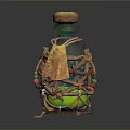 Decorative Living Decor Bottle With Cork Stopper Rope Knots Leather Tag And Green Illuminated Interior