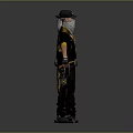 Two Characters In Black Outfits With Yellow Eagle Design And Masked Front View 3d model