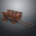 Vintage Wooden Cart With Spoked Wheels Wooden Planks And Long Shafts Design