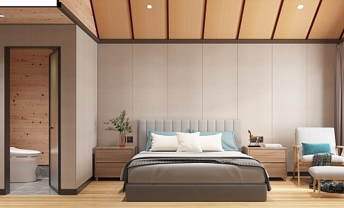 Quite Homestay Guest Room Quite Homestay Guest Room Double Bed Wardrobe Desk Single Chair Leisure Chair Decoration Homestay Interior 3d model