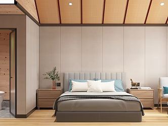 Quite Homestay Guest Room Quite Homestay Guest Room Double Bed Wardrobe Desk Single Chair Leisure Chair Decoration Homestay Interior 3d model