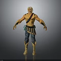 Muscular Warrior Character With Yellow Armor Blue Pants And Green Pouch