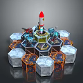 Futuristic Rocket Launch Platform With Hexagonal Base Ice And Lava Element Blocks 3d model